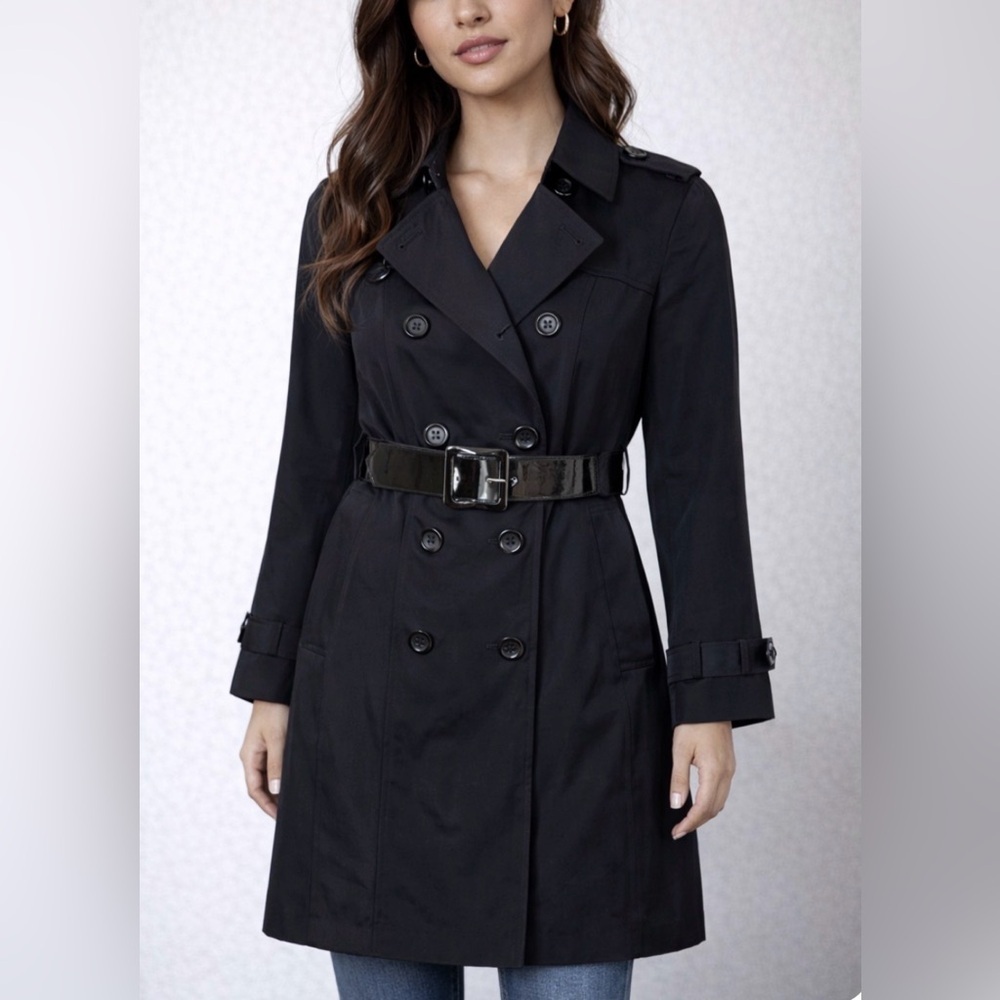 Calvin Klein Black Classic Long Sleeve Trench Coat Jacket Removable Lining XS